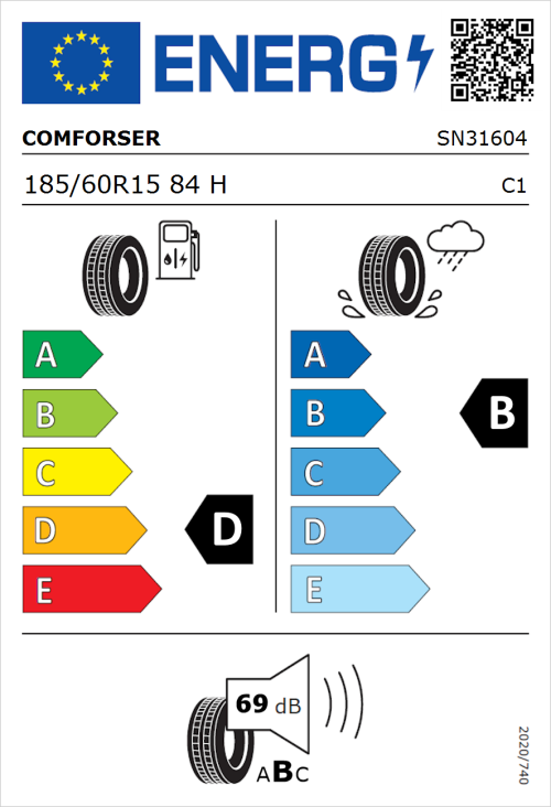 Tyre Label for Comforser CF510 185/60R15 84H